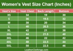 Women Western Vest Size Chart