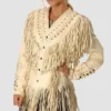 Women's Cowgirl Western Cream Color Leather Jacket | WWLJ3A