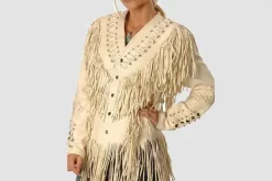 Women's Cowgirl Western Cream Color Leather Jacket | WWLJ3A