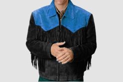 Blue And Black Suede Jacket With Fringes