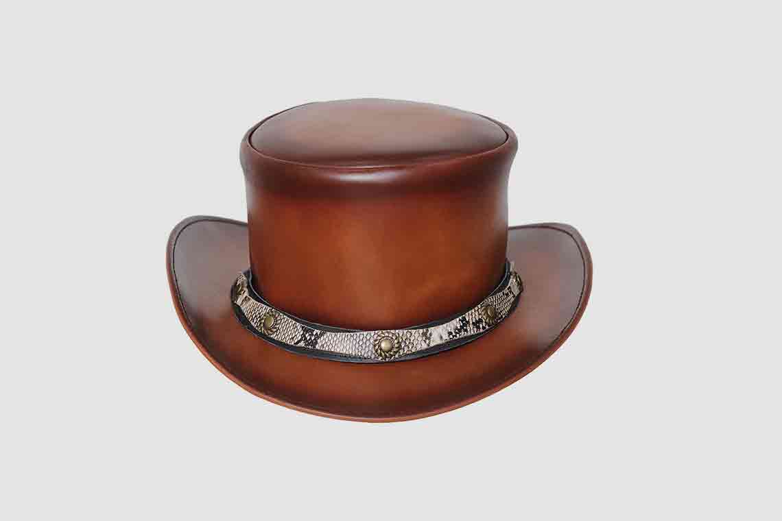 El Dorado Brown Leather Top Hat with Crocodile Skin Texture Band