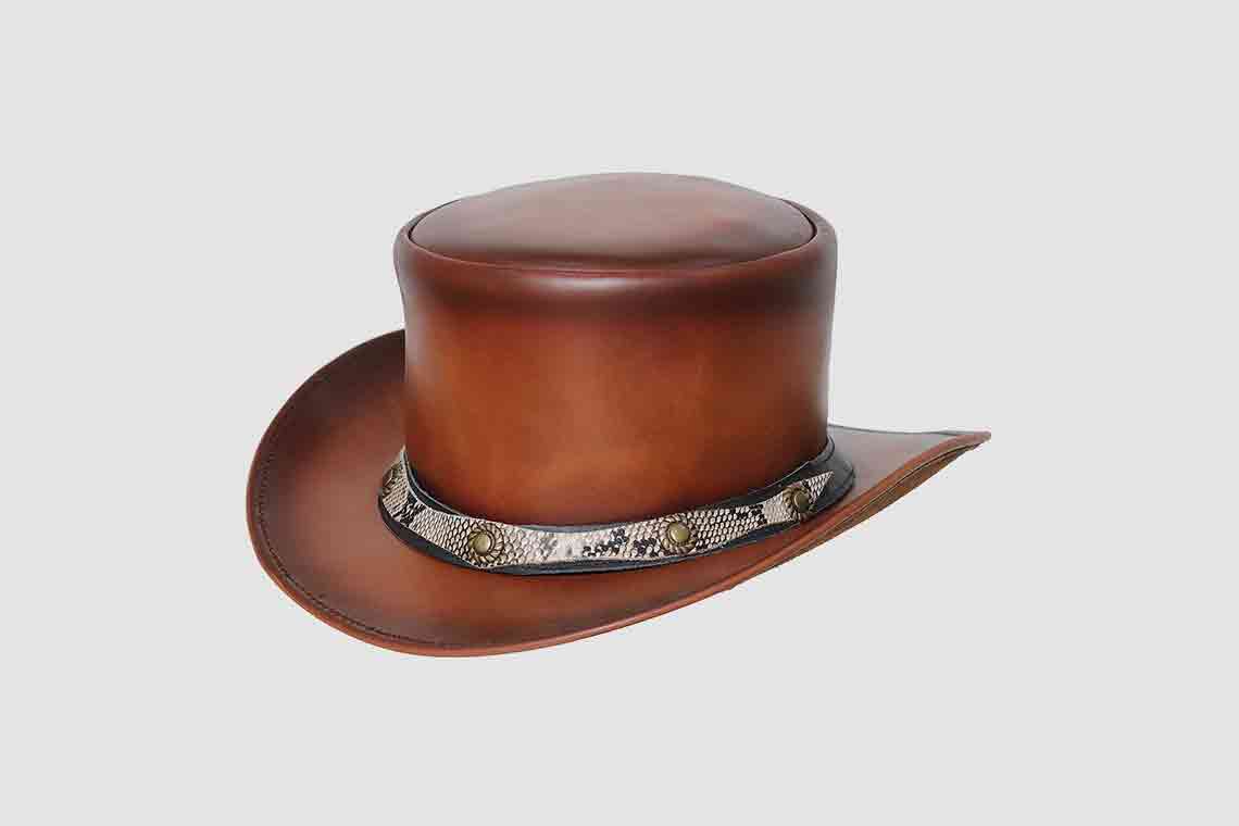 El Dorado Brown Leather Top Hat With Crocodile Skin Texture Band | THCB1 - Image 2