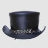 El Dorado Black Leather Top Hat With Chain Band, TH106B