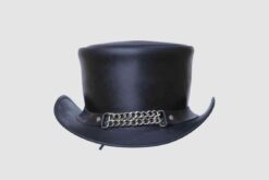 El Dorado Black Leather Top Hat With Chain Band, TH106B