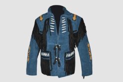 Blue Cowboy Jacket With Beads And Fringes