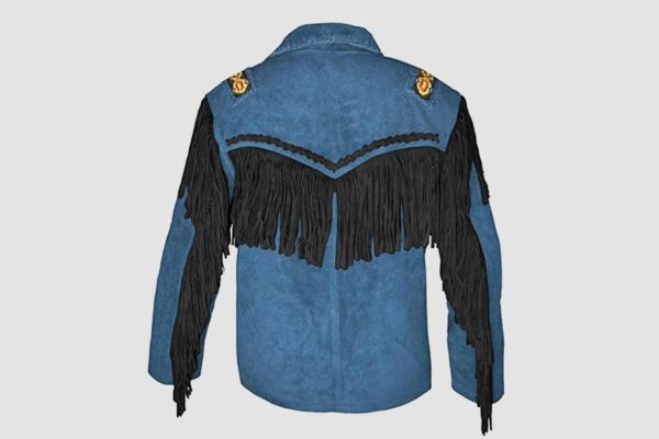 Alternative view of Vibrant Blue Cowboy Jacket with Beads and Fringes | AH1020136