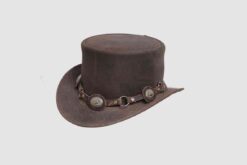 El Dorado Tan Brown Leather Top Hat With Concho Band, TH112D