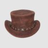El Dorado Tan Brown Leather Top Hat With Concho Band, TH112E