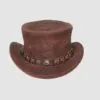 Brown embossed reptile leather top hat with decorative star band and Western-inspired styling