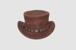 El Dorado Tan Brown Leather Top Hat With Concho Band, TH112E