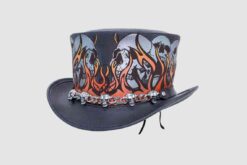 Alternative view of El Dorado Leather Top Hat with Skulls Band | Burning Hall | THBH1