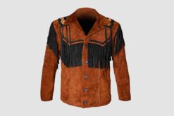 Brown Cowboy Leather Jacket With Fringes