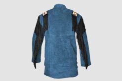 Western Native American Blue Suede Shirt With Beads Fringes, SWS36