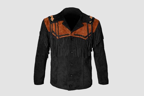 Men's Black Western Fringe Suede Jacket