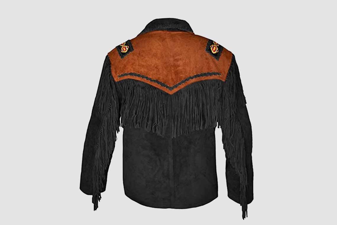 Men's Black Western Fringe Suede Jacket - Image 2