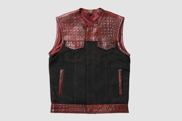 Crocodile Plated Red Wax Vest, Hunting Leather Vest