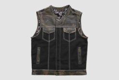Men's denim vest with black paisley pattern