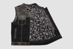 Alternative view of Men's denim vest with black paisley pattern | BDV33