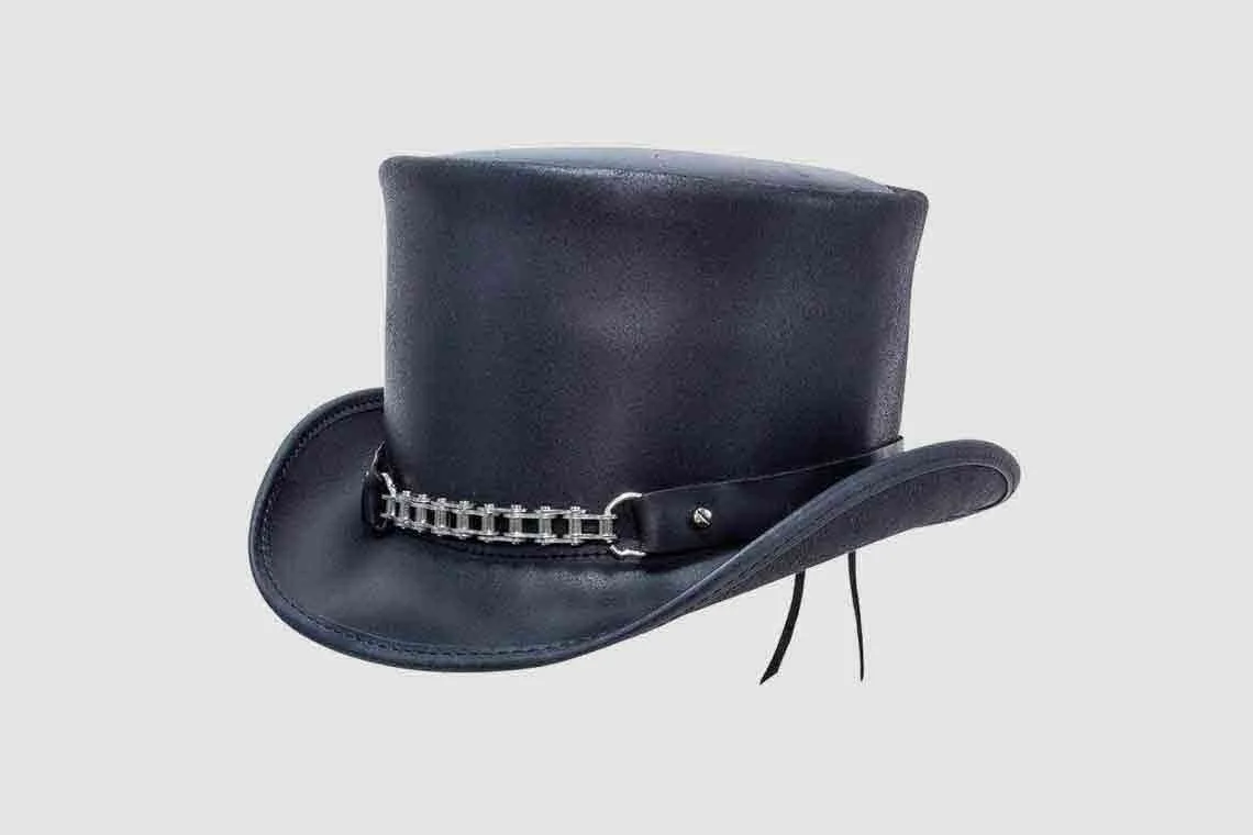 Roller Chain Black Leather Top Hat – Industrial Rider Style - Image 2