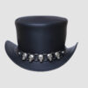 El Dorado Black Leather Top Hat Five Skulls Band, TH114A