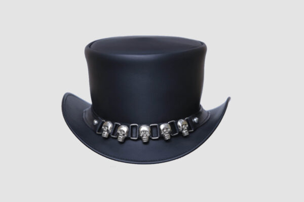 El Dorado Black Leather Top Hat Five Skulls Band, TH114A