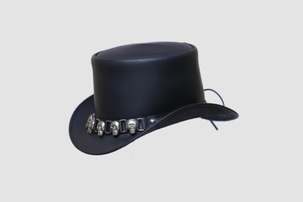 El Dorado Black Leather Top Hat Five Skulls Band, TH114A
