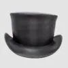 Black leather top hat with unbanded crown and classic handcrafted silhouette