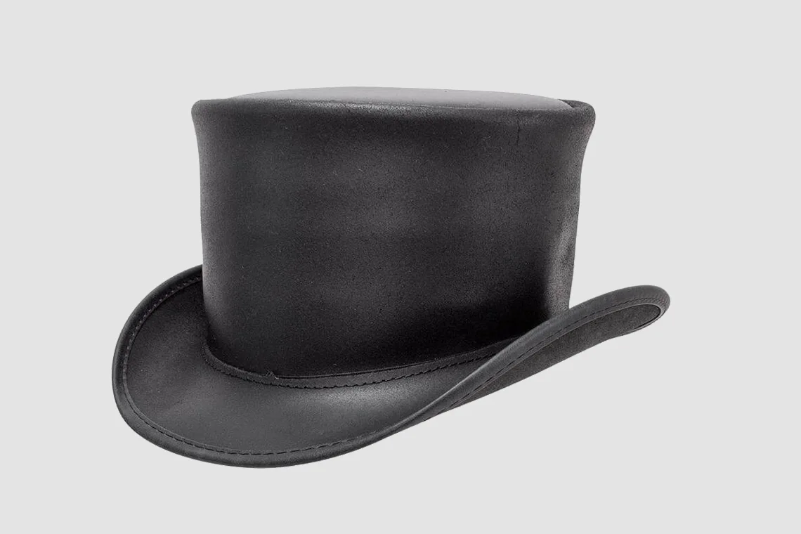 Heritage Black Leather Top Hat – Unbanded Style - Image 2