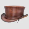 Brown leather top hat with simple matching band and classic handcrafted design