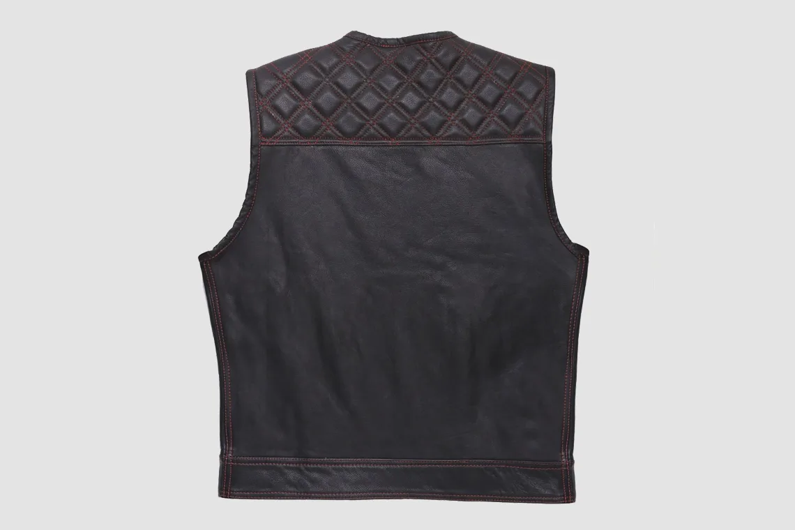 Men's Black Quilted Leather Motorcycle Vest with Red Paisley Lining - Crimson Torque - Image 3