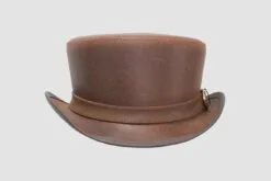 Bromley Brown Leather Top Hat With Carriage Band