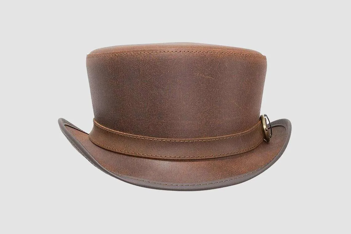 Bromley Brown Leather Top Hat With Carriage Band