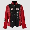 Women's Red Black Suede Military Style Cowgirl Jacket with Native American Fringes & Beads | WSMJ103B