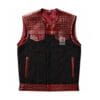 Men's Croc Leather Motorcycle Vest in black denim with embossed crimson leather panels