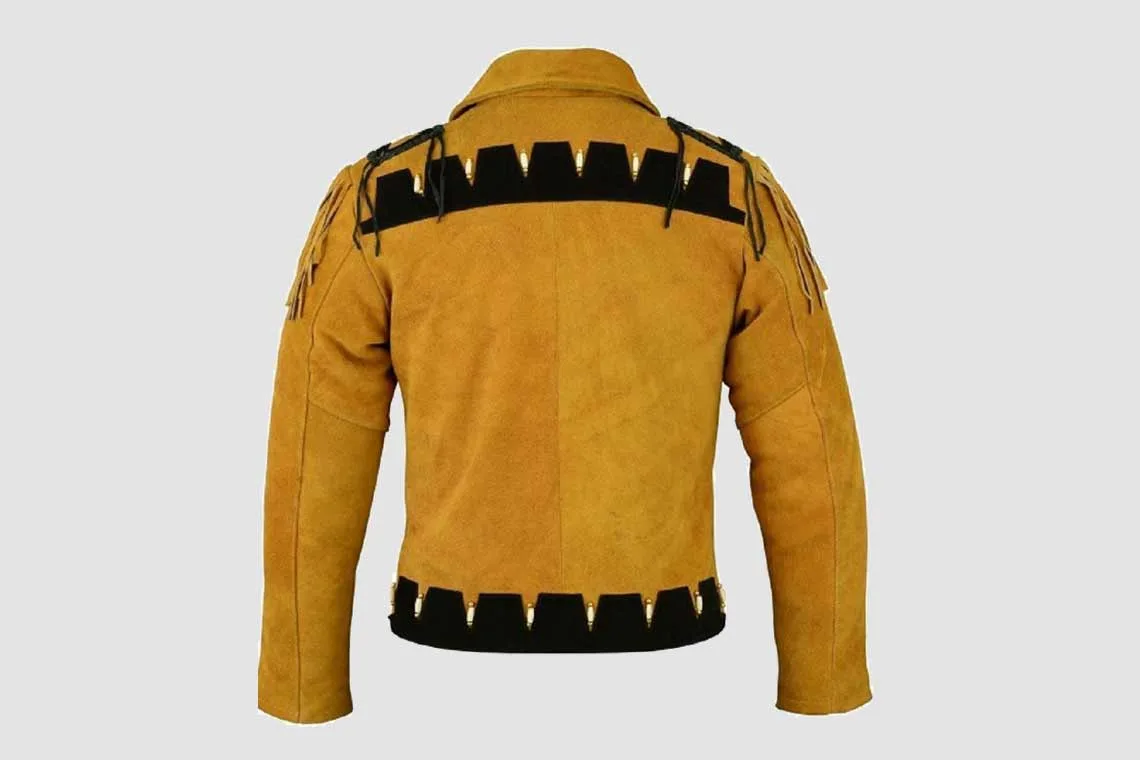 Cowboy Black And Brown Suede Jacket With Fringes - Image 2