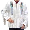 Men's Cowboy Eagle Beaded White Leather Jacket