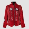 Women's Western Military Style Red Suede Jacket – Cowgirl Native American with Fringes & Beads | WSMJ103C