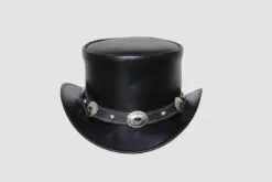 El Dorado Black Leather Top Hat With Concho Band, TH112B