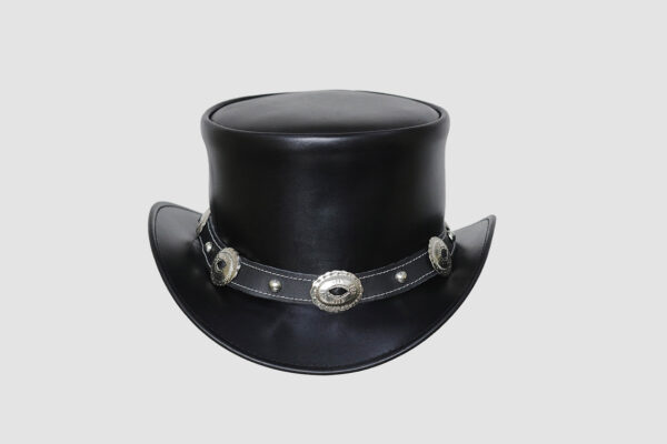 El Dorado Black Leather Top Hat With Concho Band, TH112B