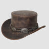 El Dorado Tan Brown Leather Top Hat With Concho Band, TH112D