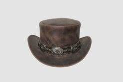 El Dorado Tan Brown Leather Top Hat With Concho Band, TH112D