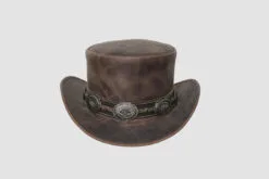 El Dorado Tan Brown Leather Top Hat With Concho Band, TH112D