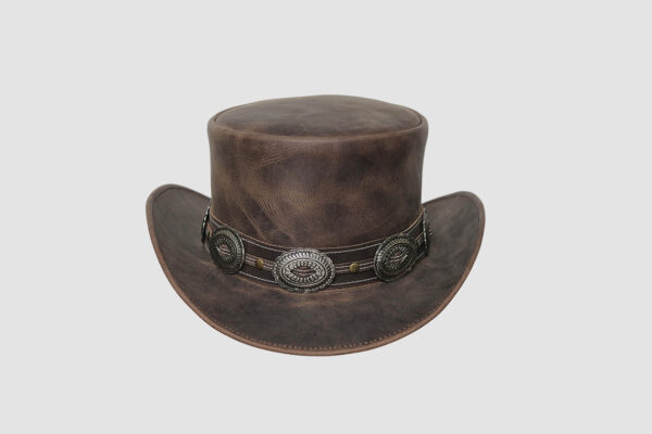 El Dorado Tan Brown Leather Top Hat With Concho Band, TH112D