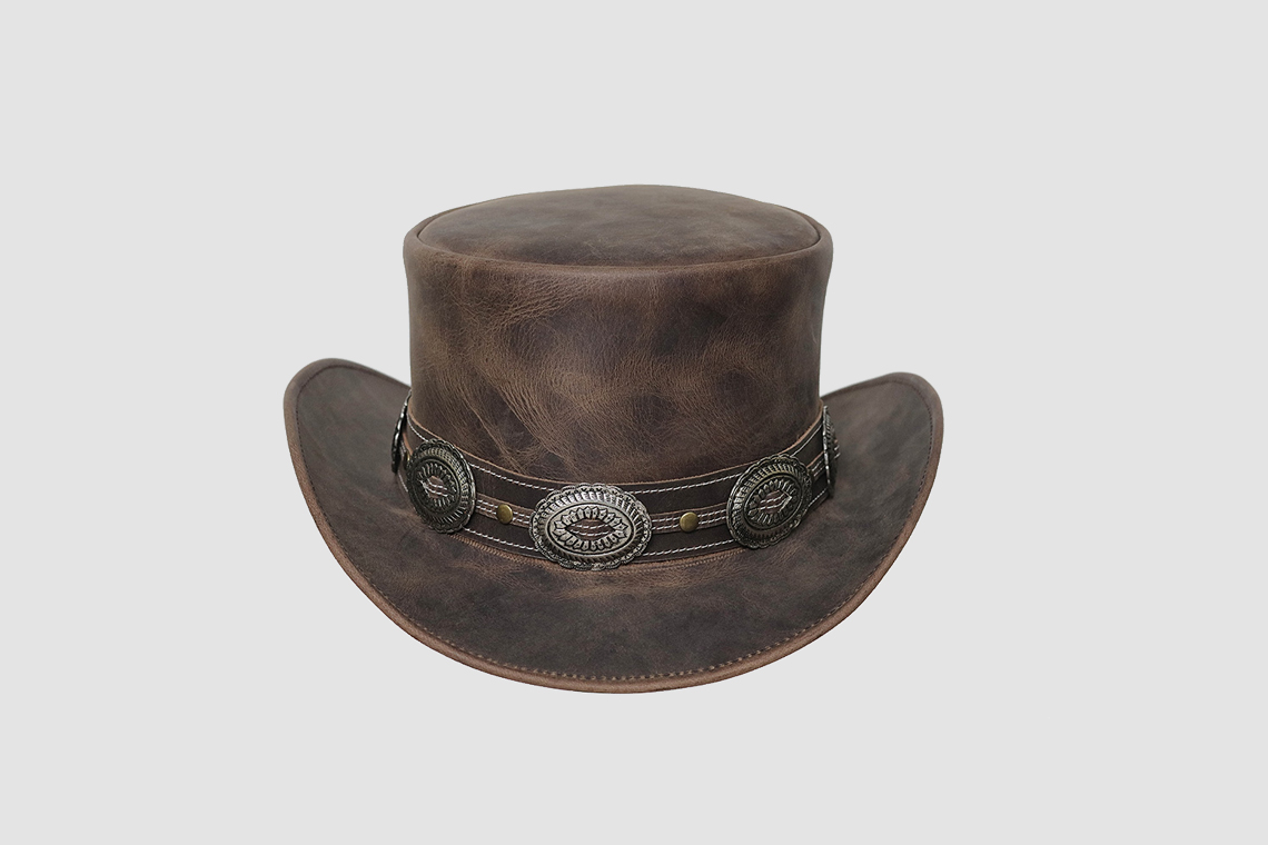 El Dorado Tan Brown Leather Top Hat With Concho Band, TH112D