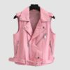 Women's Pink Leather Biker Vest
