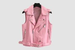 Women's Pink Leather Biker Vest