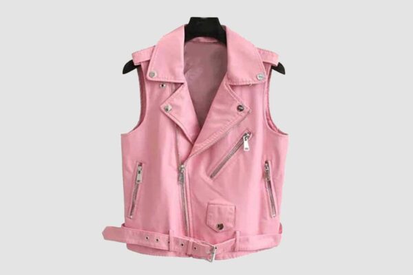 Women's Pink Leather Biker Vest