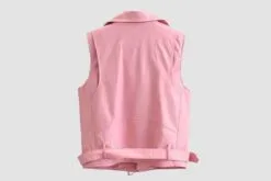 Women's Pink Leather Biker Vest