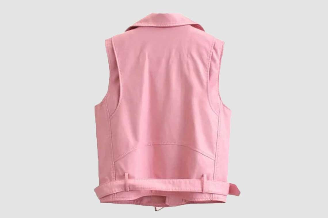 Women's Pink Leather Biker Vest
