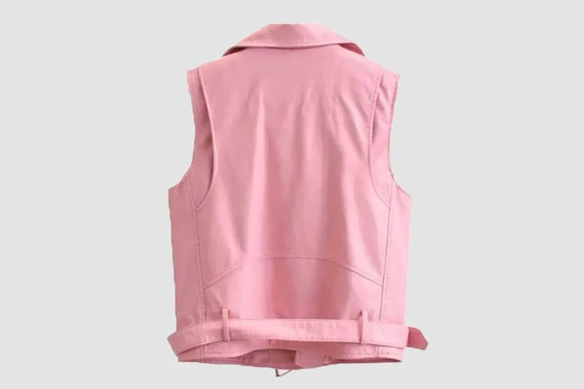 Women's Pink Leather Biker Vest